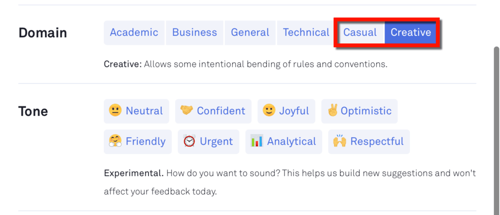 Casual and Creative Domain Settings