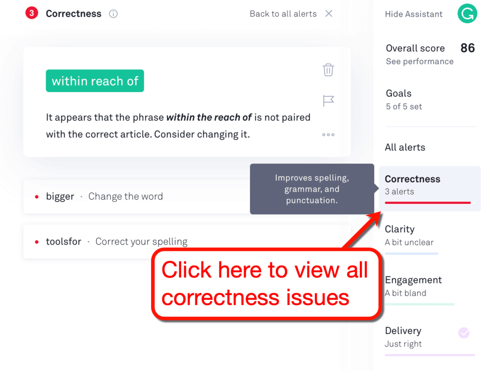 Correctness Issues Grammarly Assistant