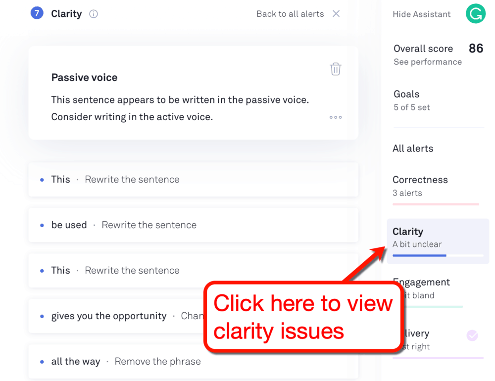 Clarity Issues Grammarly Assistant