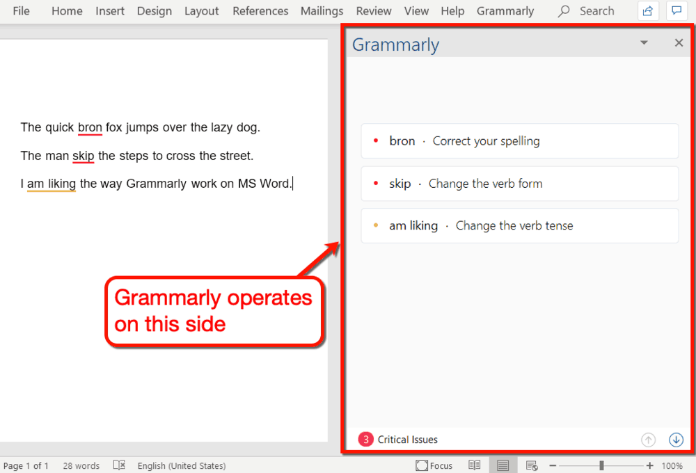 MS Word Grammarly Panel