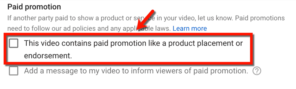 Paid Promotion Checkbox