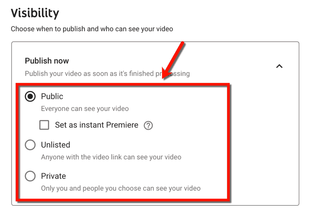 YouTube Video Visibility Settings