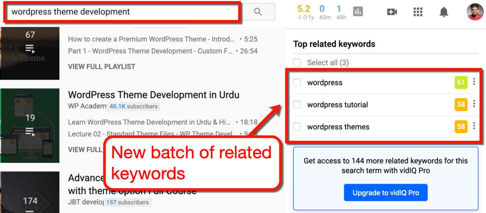 vidIQ Top Related Keywords