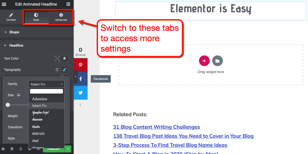 Style and Advanced Tabs