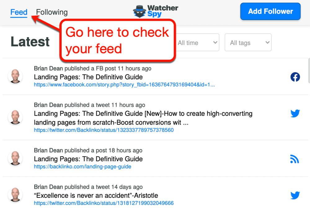 Checking your Feed on WatcherSpy