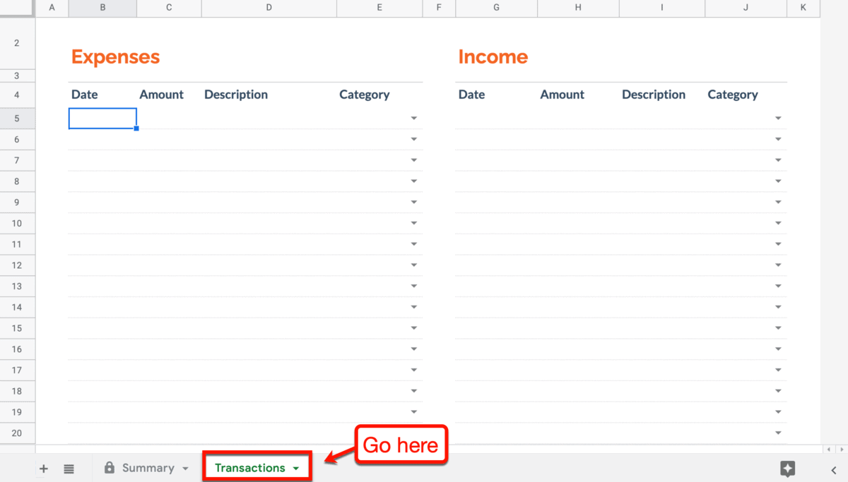 Working with the Transactions Sheet