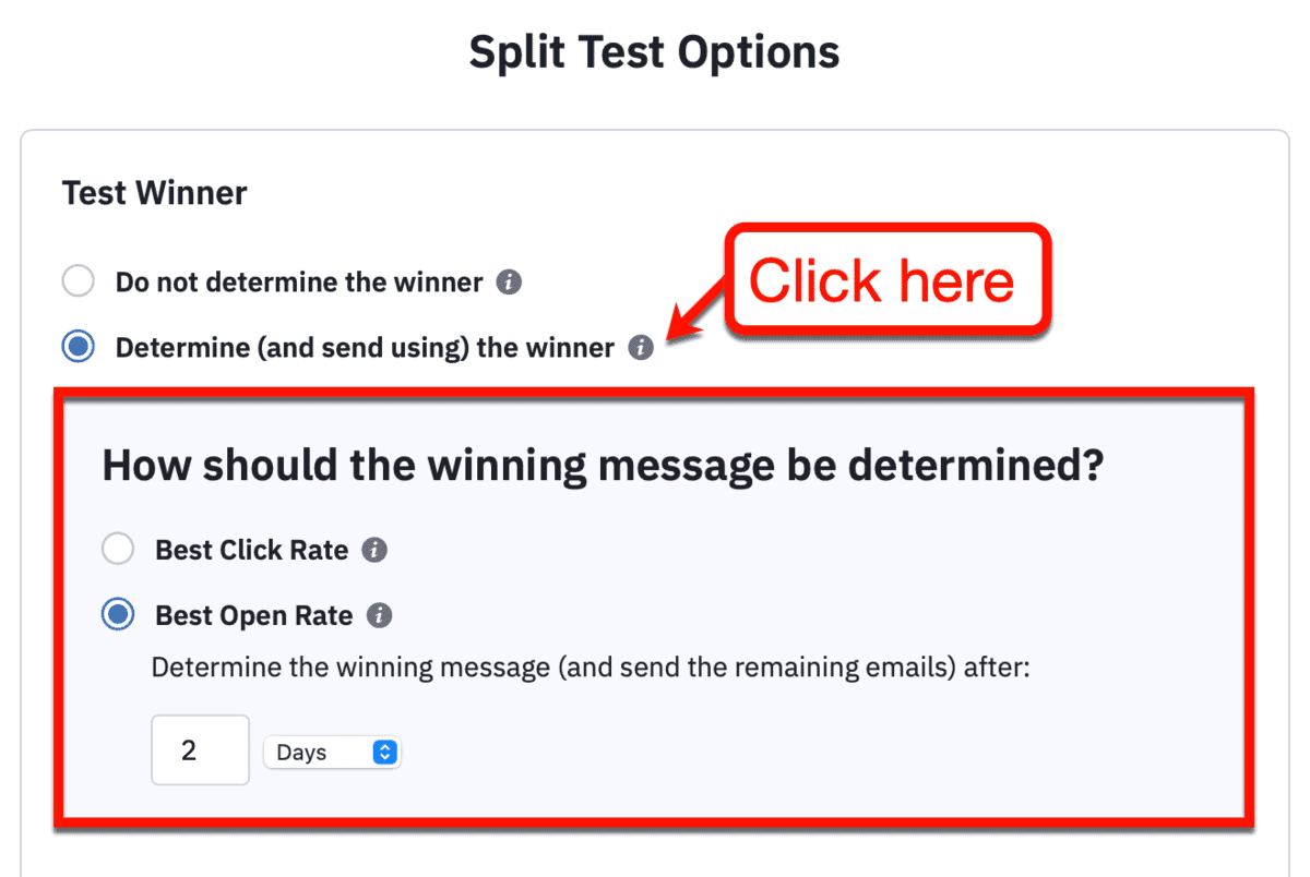 ActiveCampaign Split Test Options