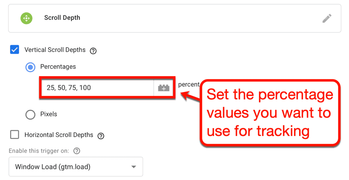 Scroll Depth Trigger Percentages