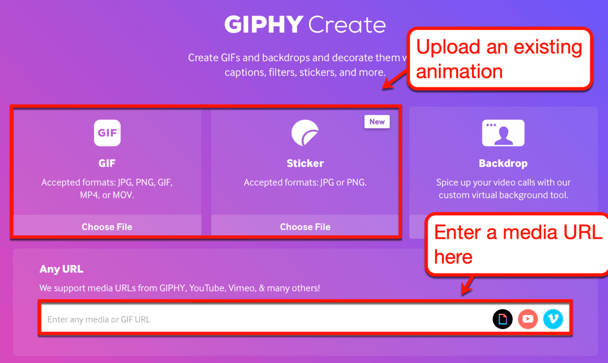 GIPHY Create Options