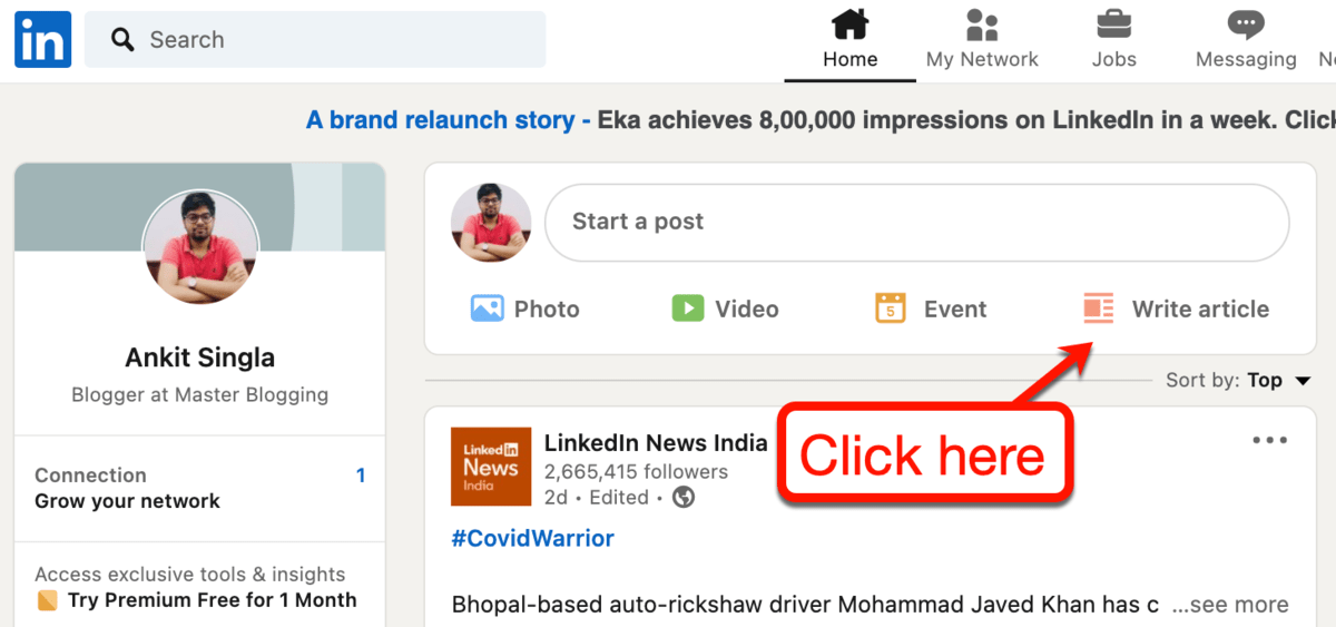 LinkedIn Write Article Button