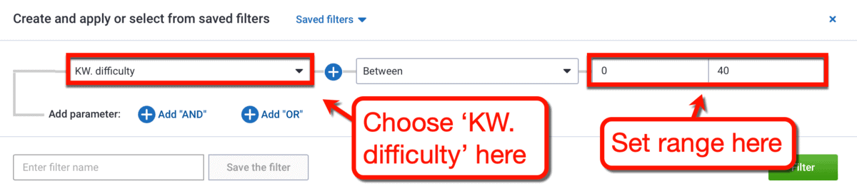 Keyword Difficulty Filter Settings