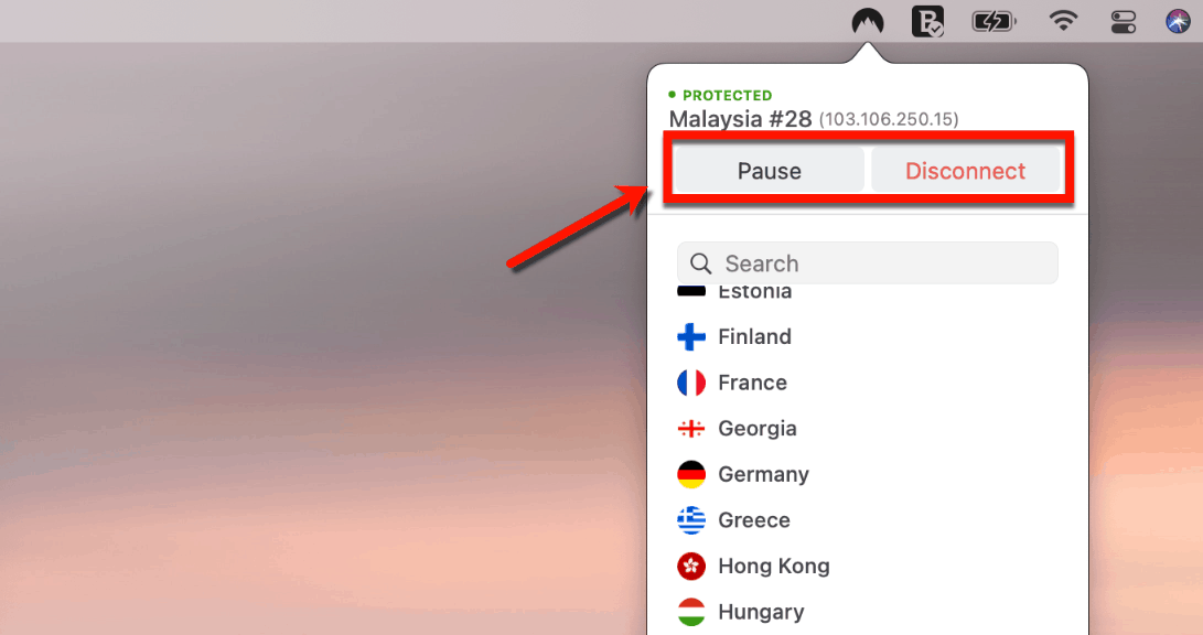 Pause or Disconnect NordVPN