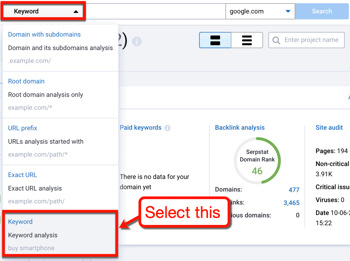 Serpstat Keyword Analysis Tool