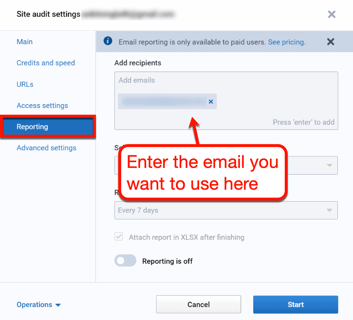 Site Audit Reporting Settings