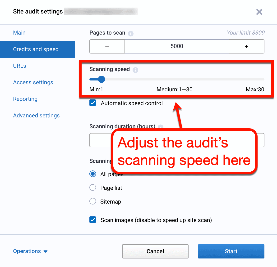 Site Audit Scanning Speed Settings