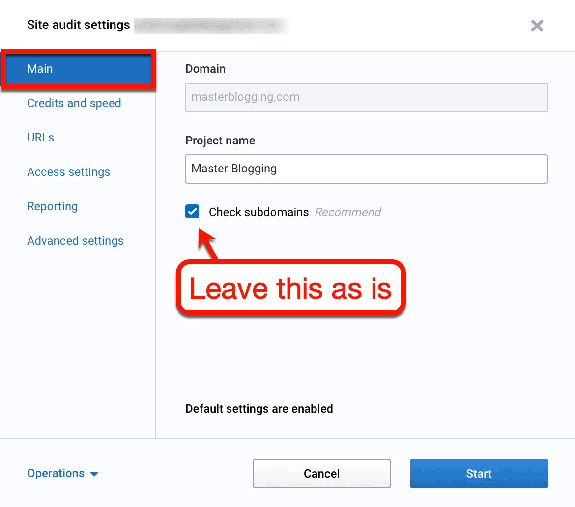 Site Audit Settings