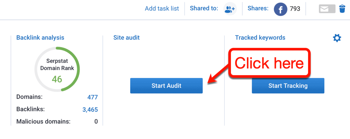 Start Site Audit Button