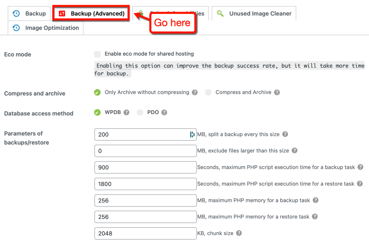 Advanced Backup Settings