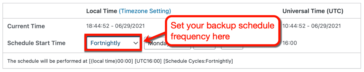 Backup Frequency Settings