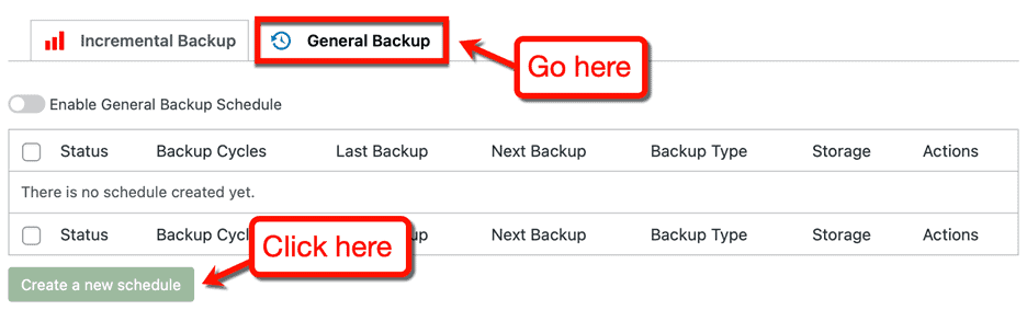 General Backup Tab