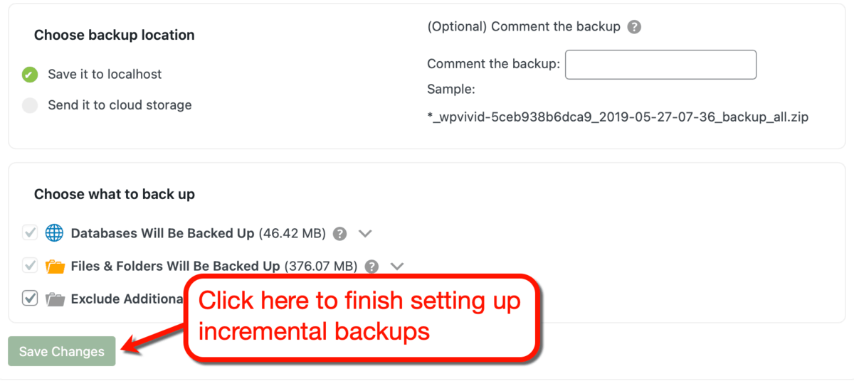  Save Incremental Backup Settings