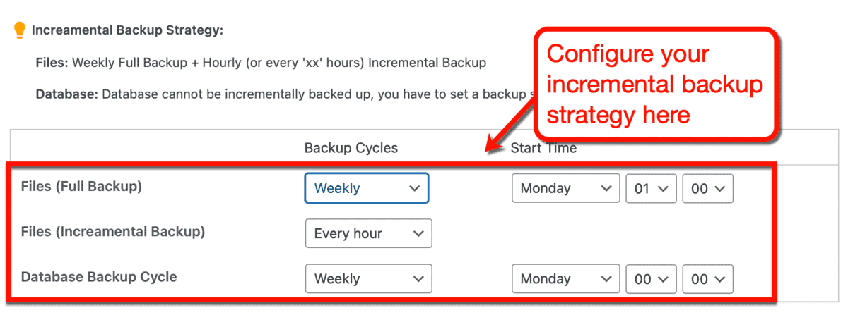 Creating Incremental Backup Schedule