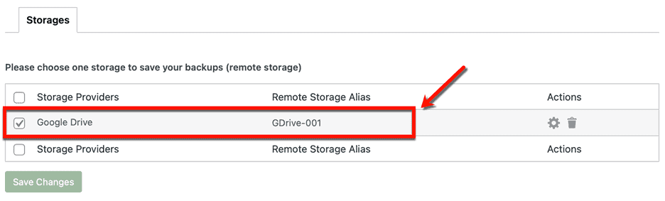 Selecting Google Drive as Storage