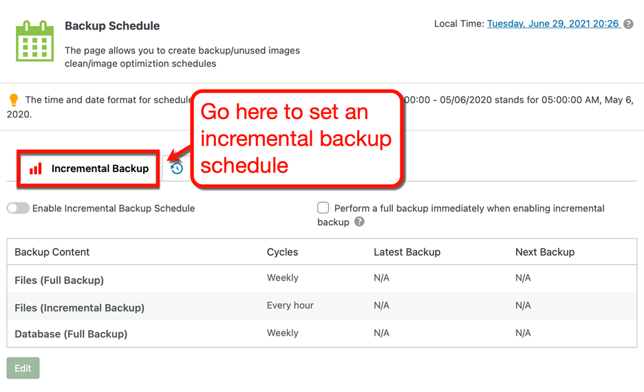 Set Up Incremental Backups