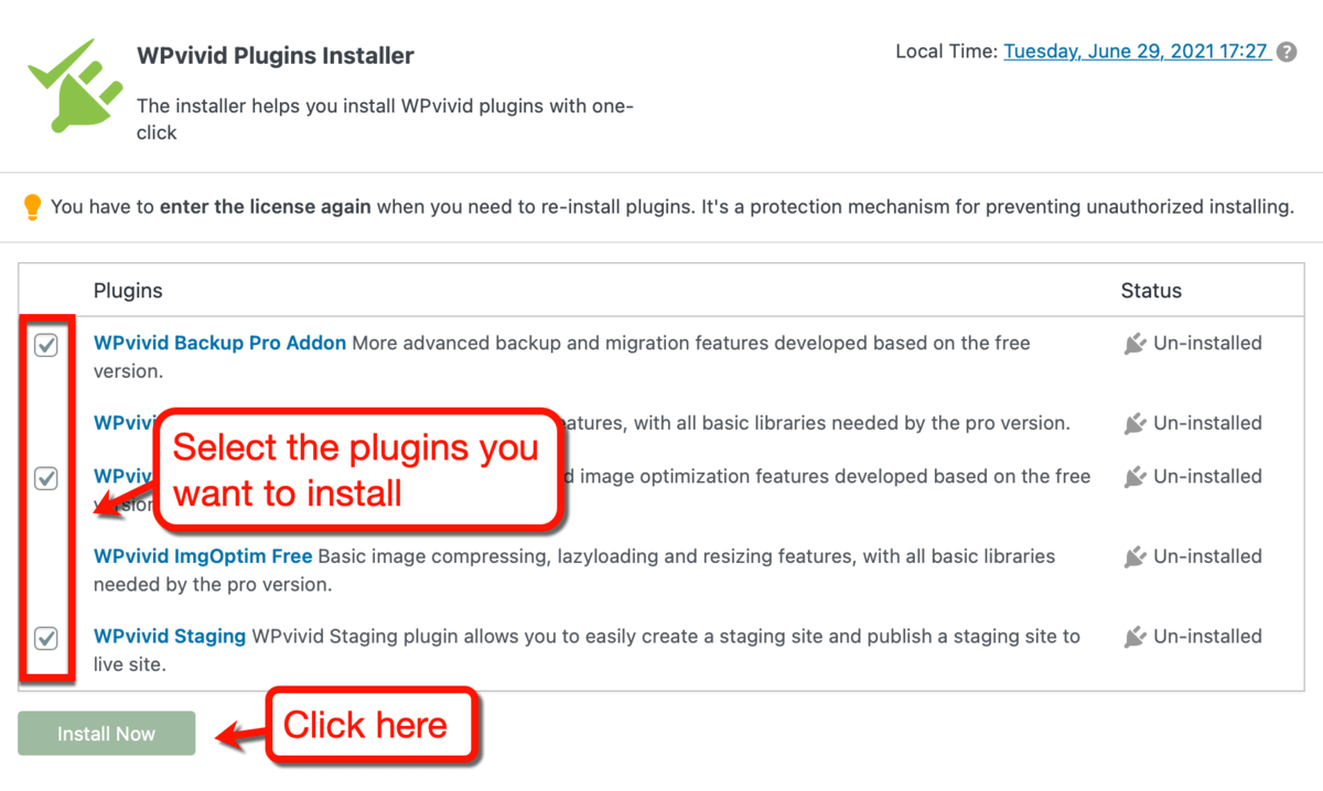 Installing WPvivid Plugins