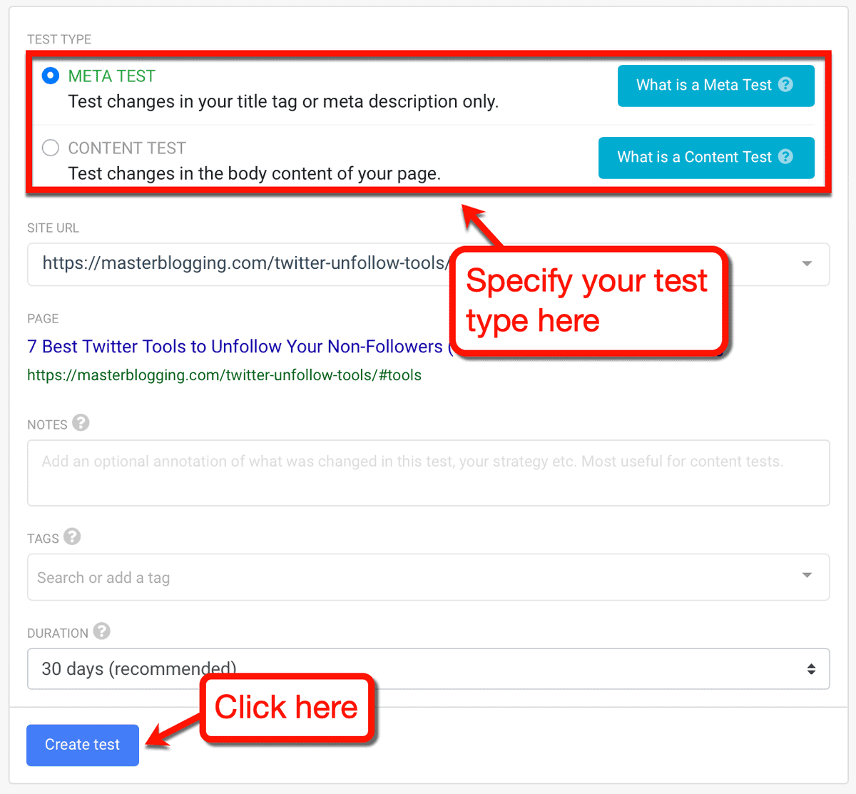 Create Test Page