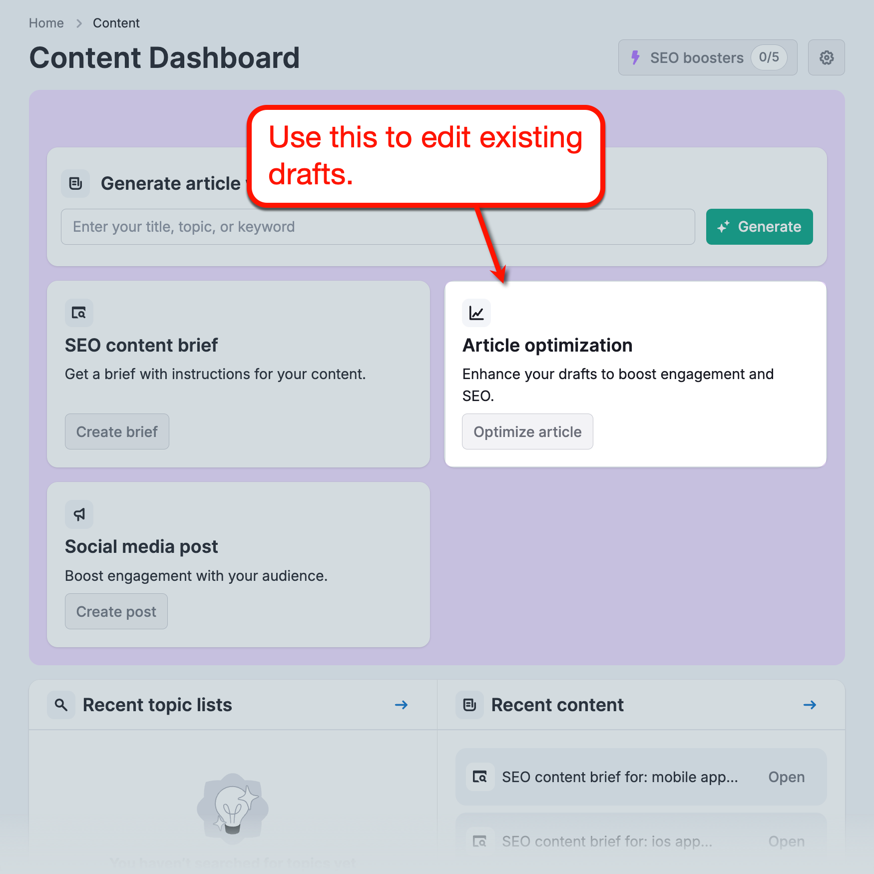Content Toolkit Article Optimization Tool
