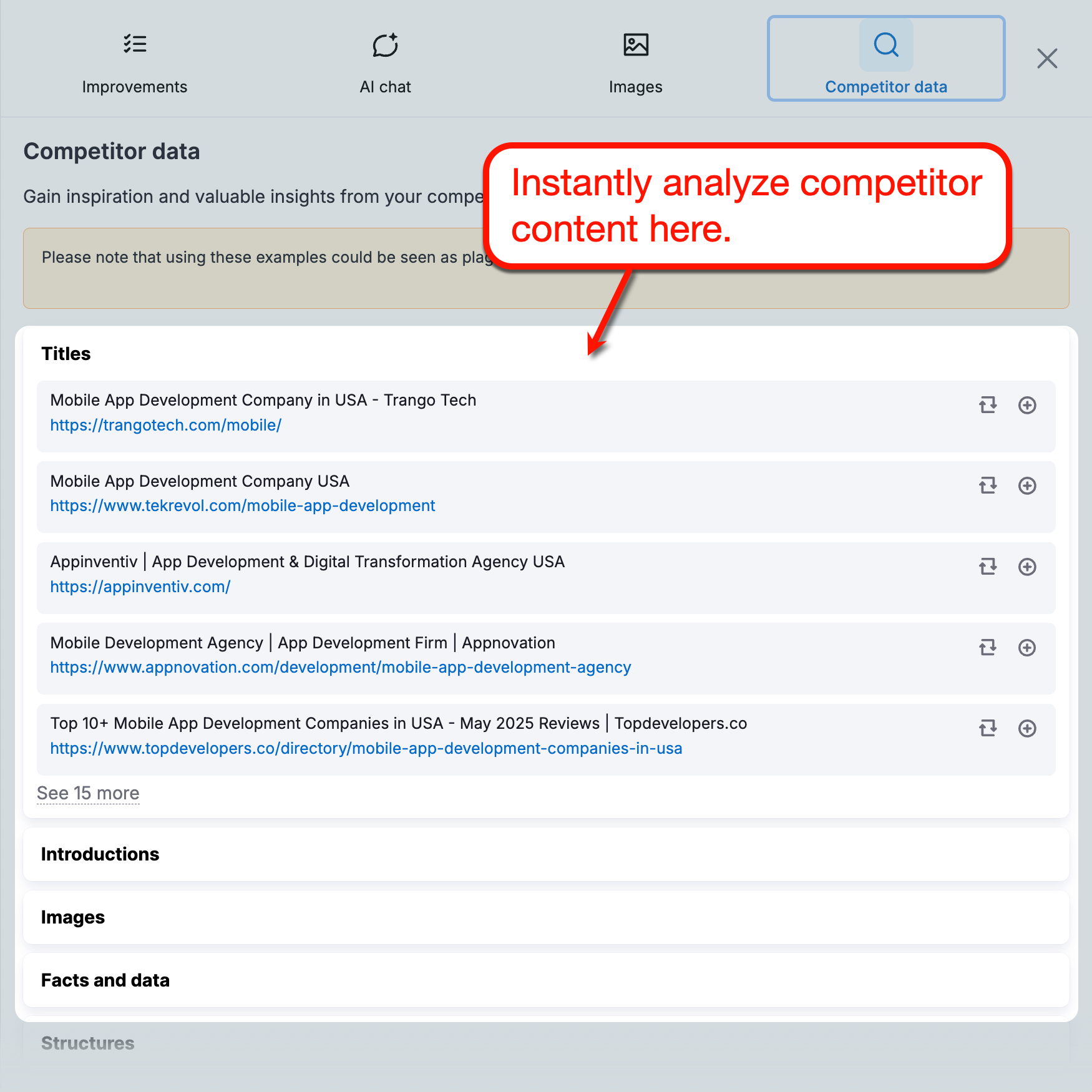 Competitor Content Analysis Data