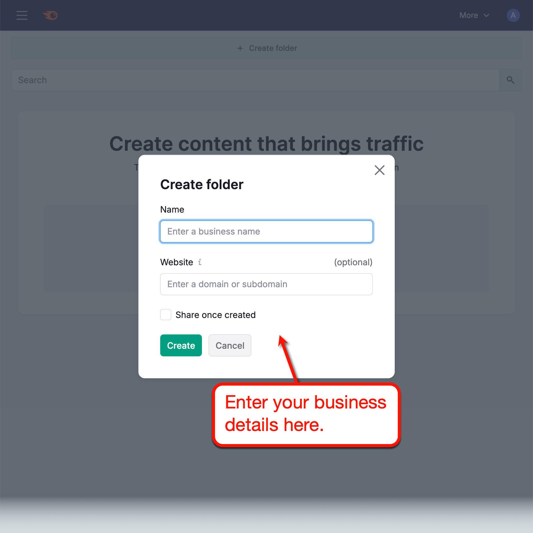 Create Folder Name and Domain