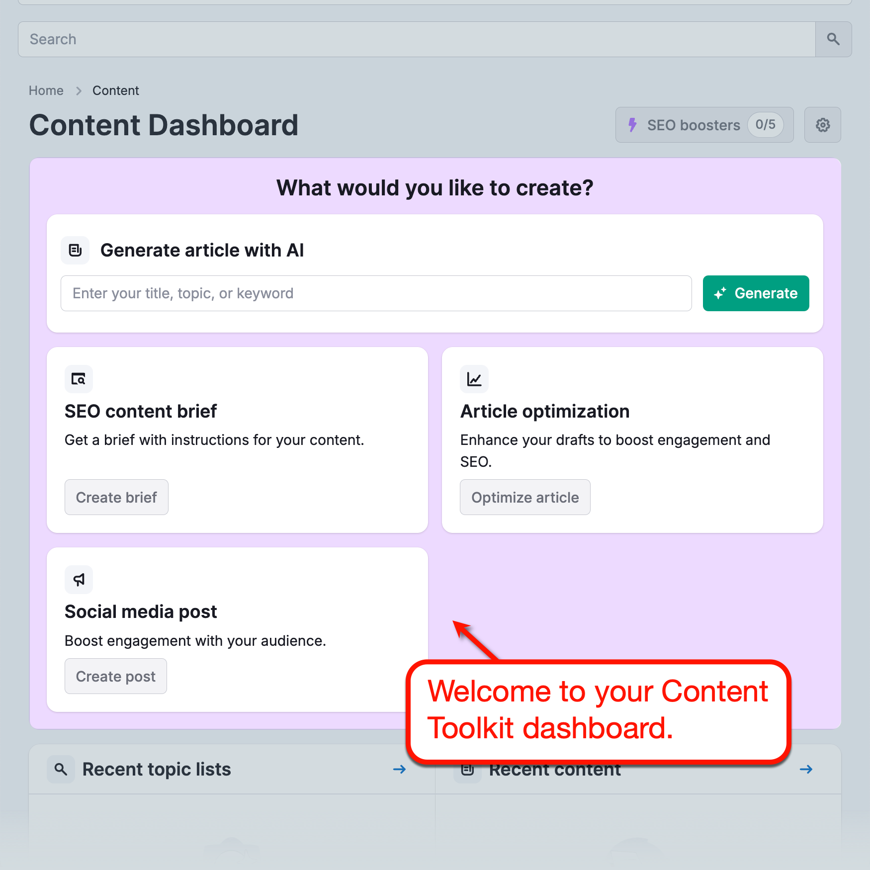 Content Toolkit Dashboard Tools