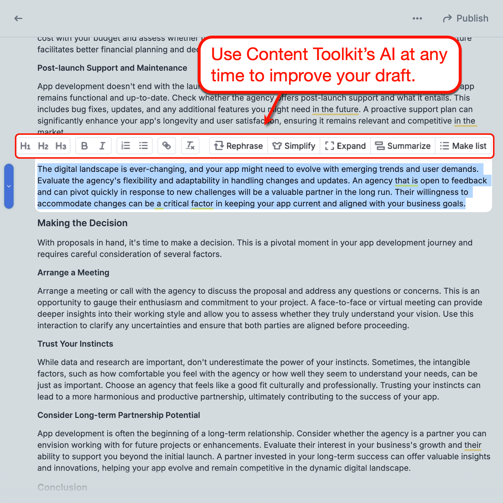 Content Toolkit AI Draft Editor