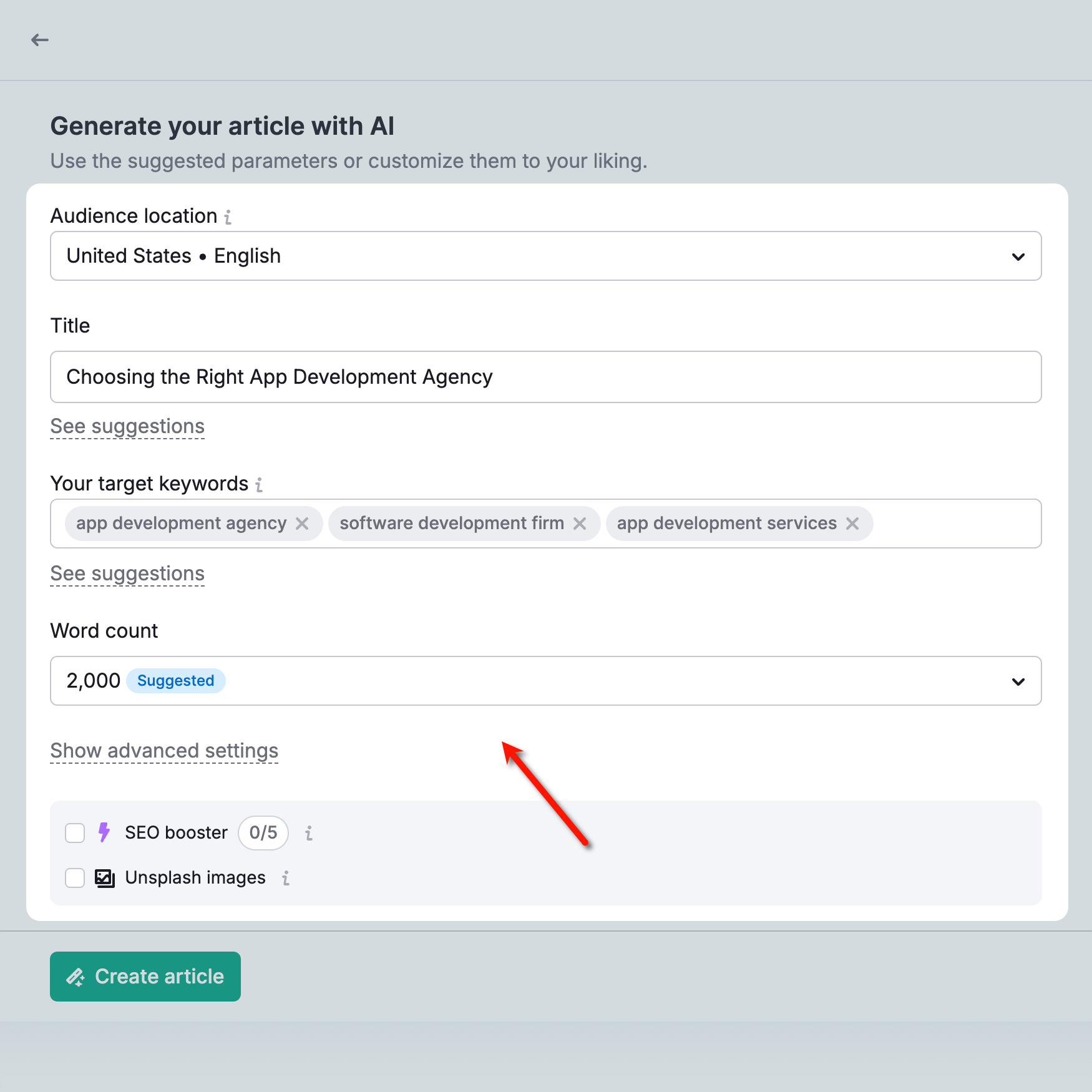 Content Toolkit Generative AI Settings