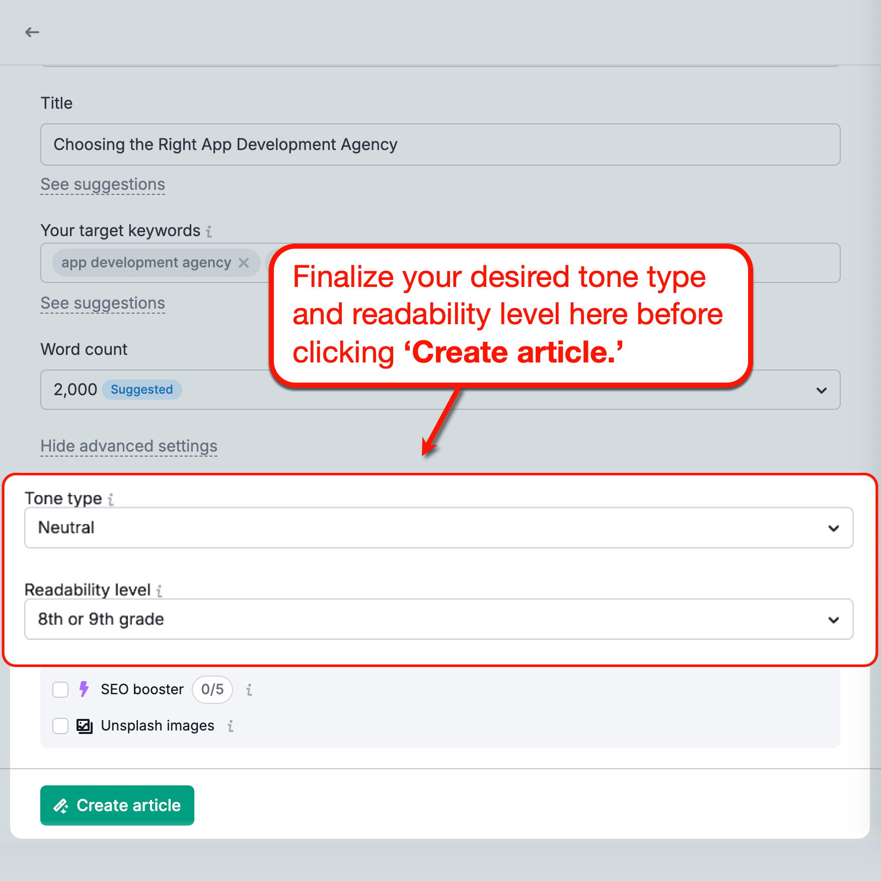 Generative AI Readability and Tone Options