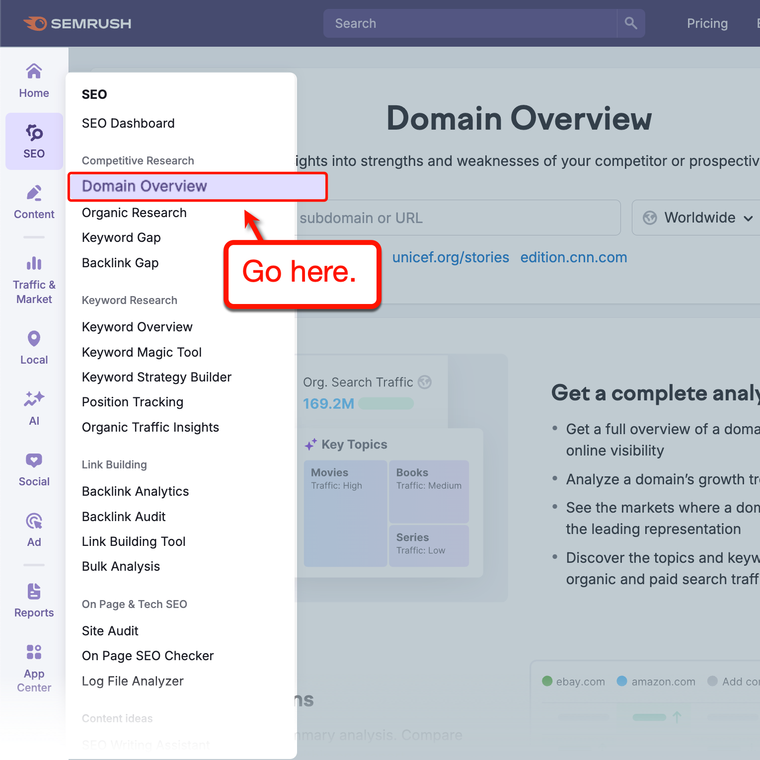 Domain Overview Menu