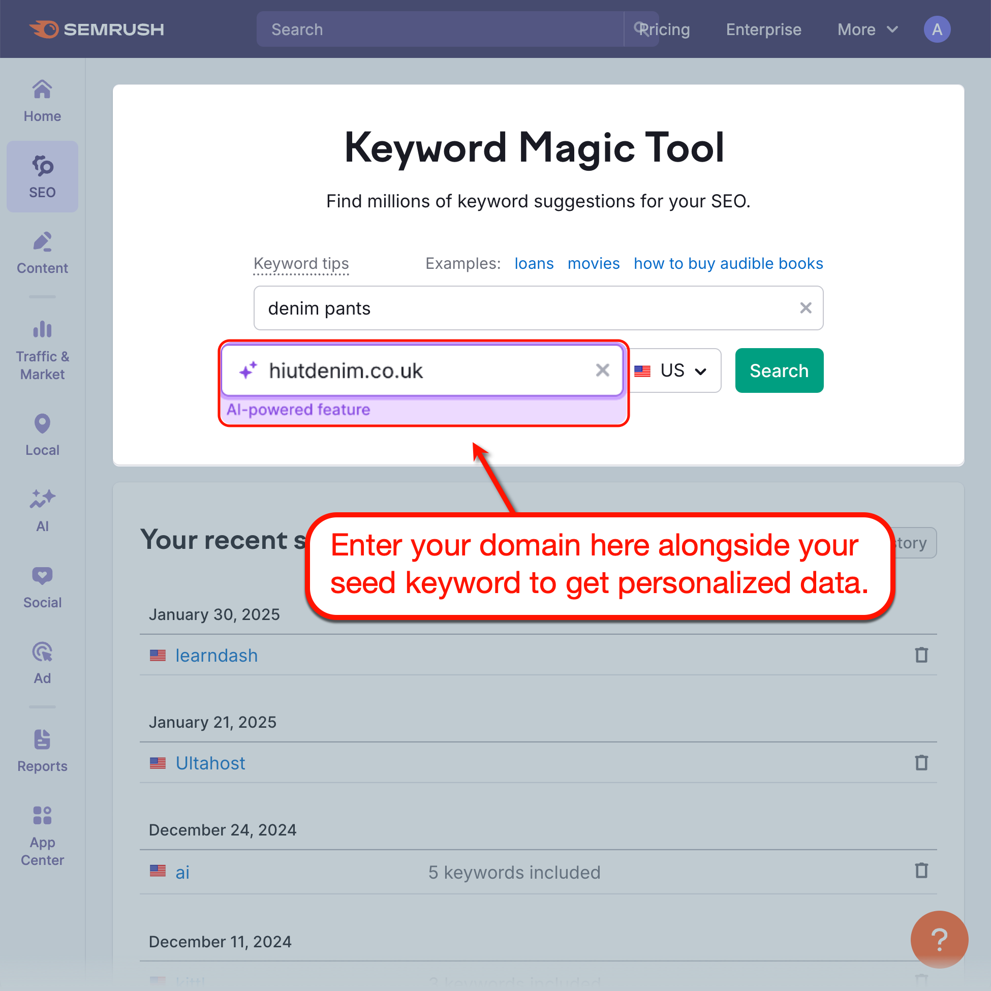 Keyword Magic Tool Start Page