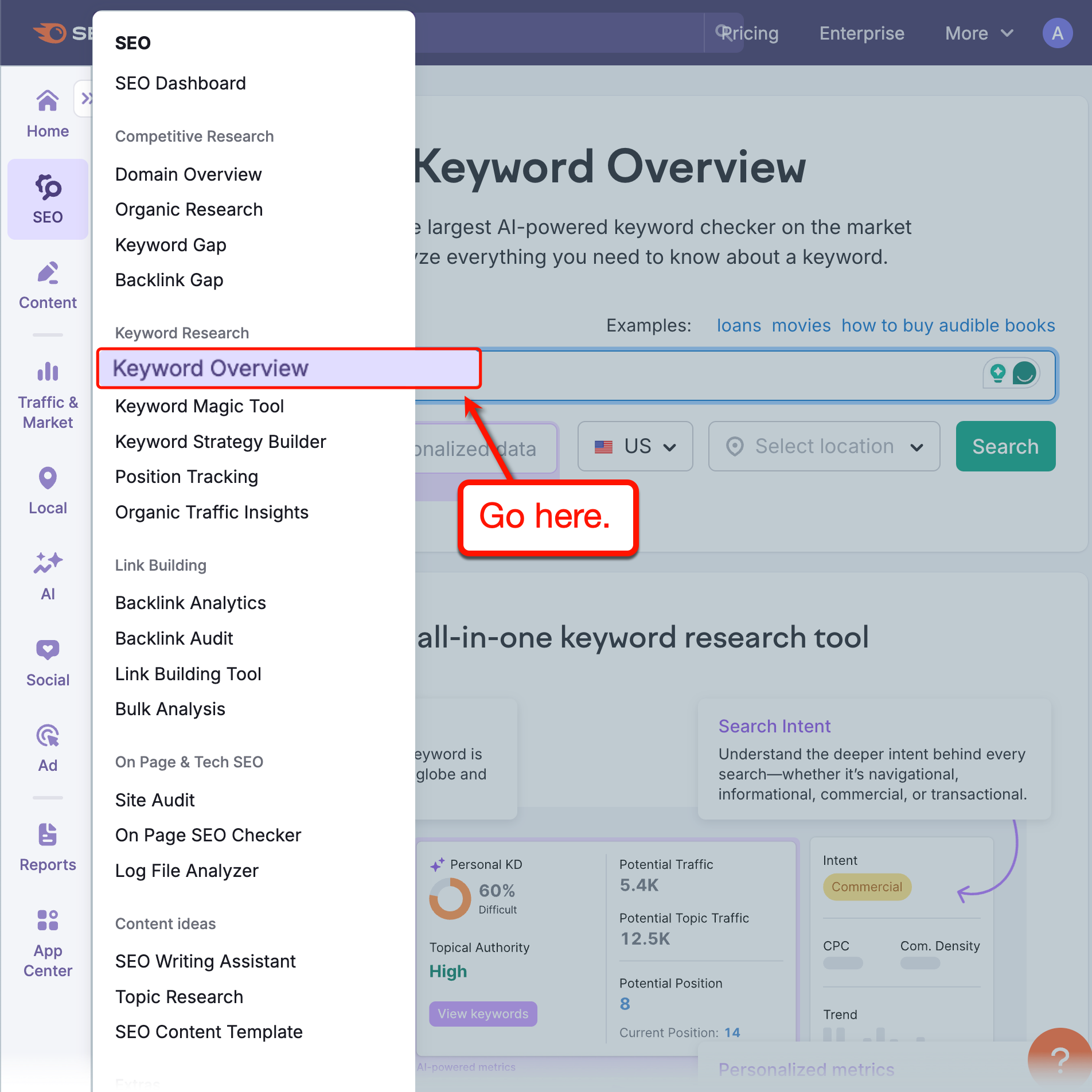 Keyword Overview Menu