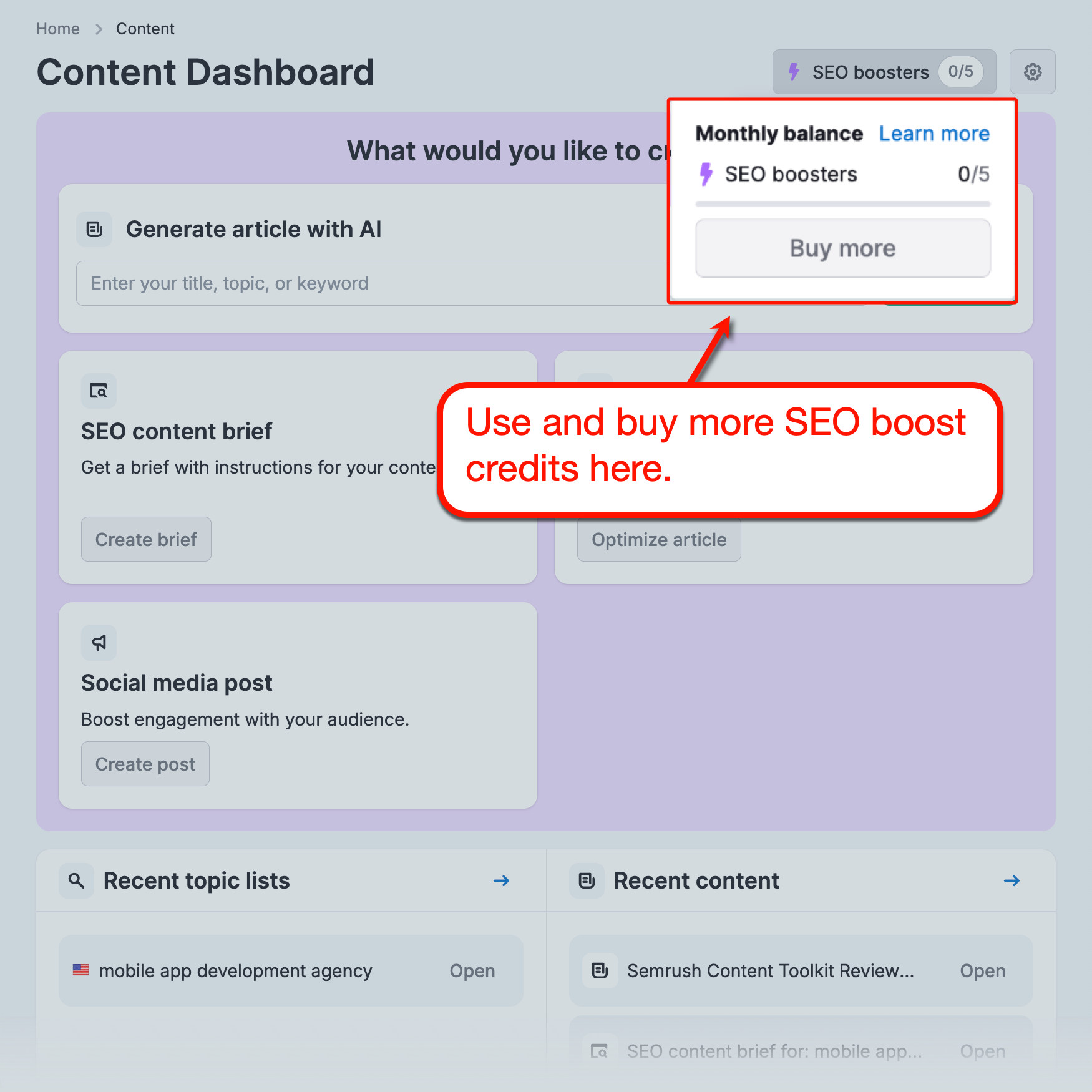 Content Toolkit SEO Boosters Balance
