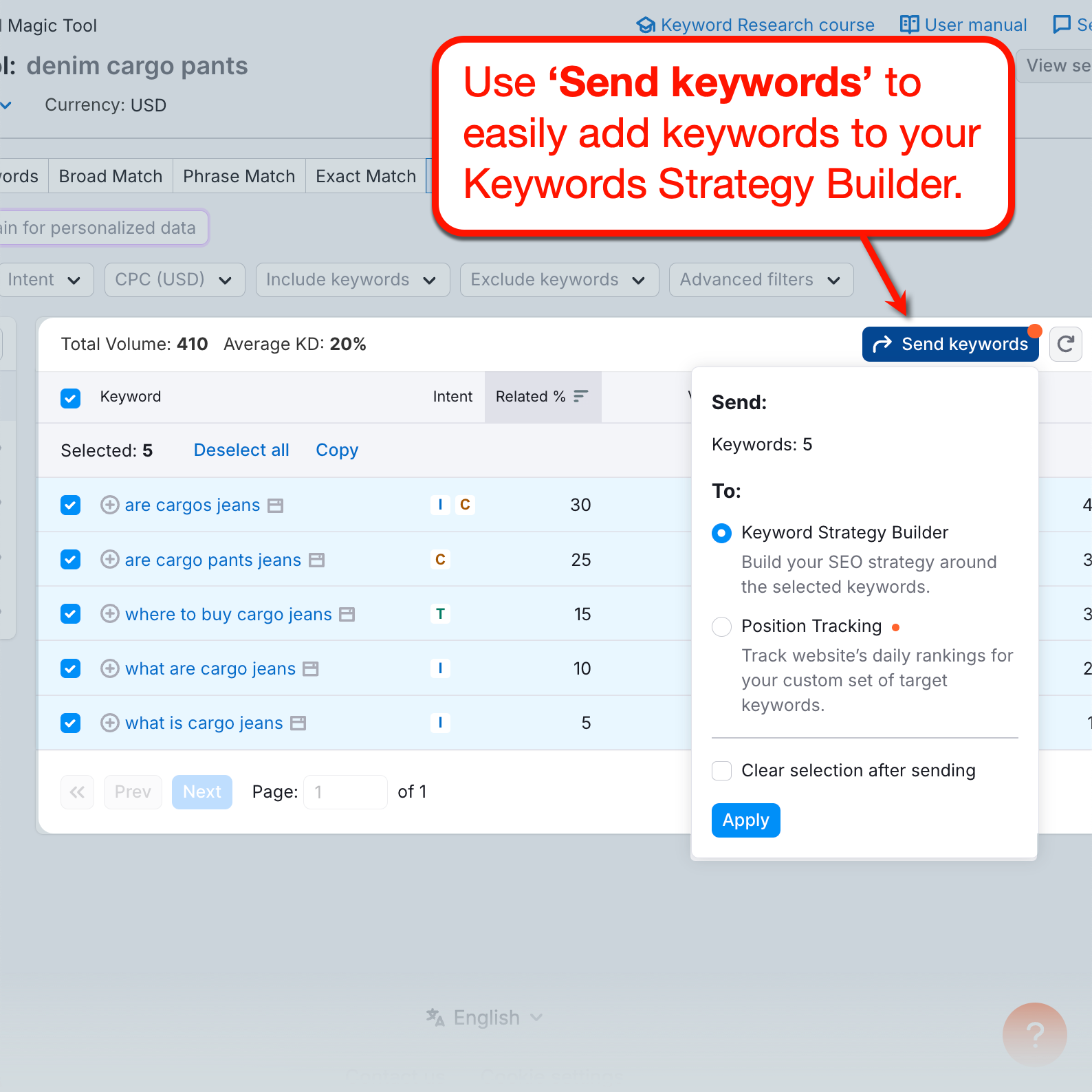 Keyword Strategy Builder Button