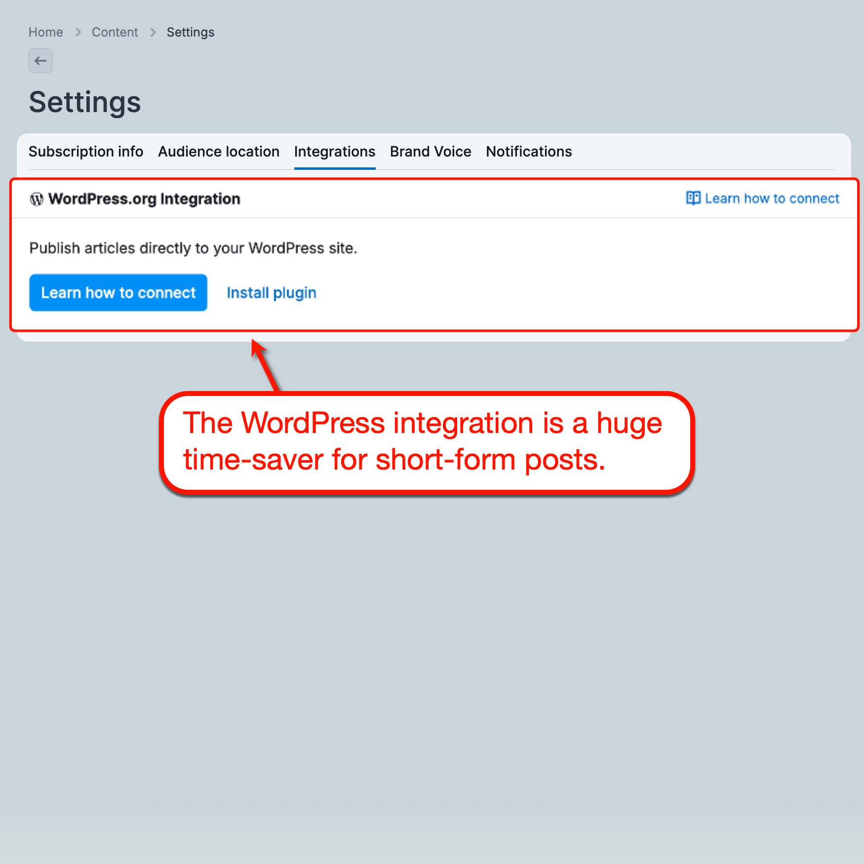 Content Toolkit WordPress Integration Settings