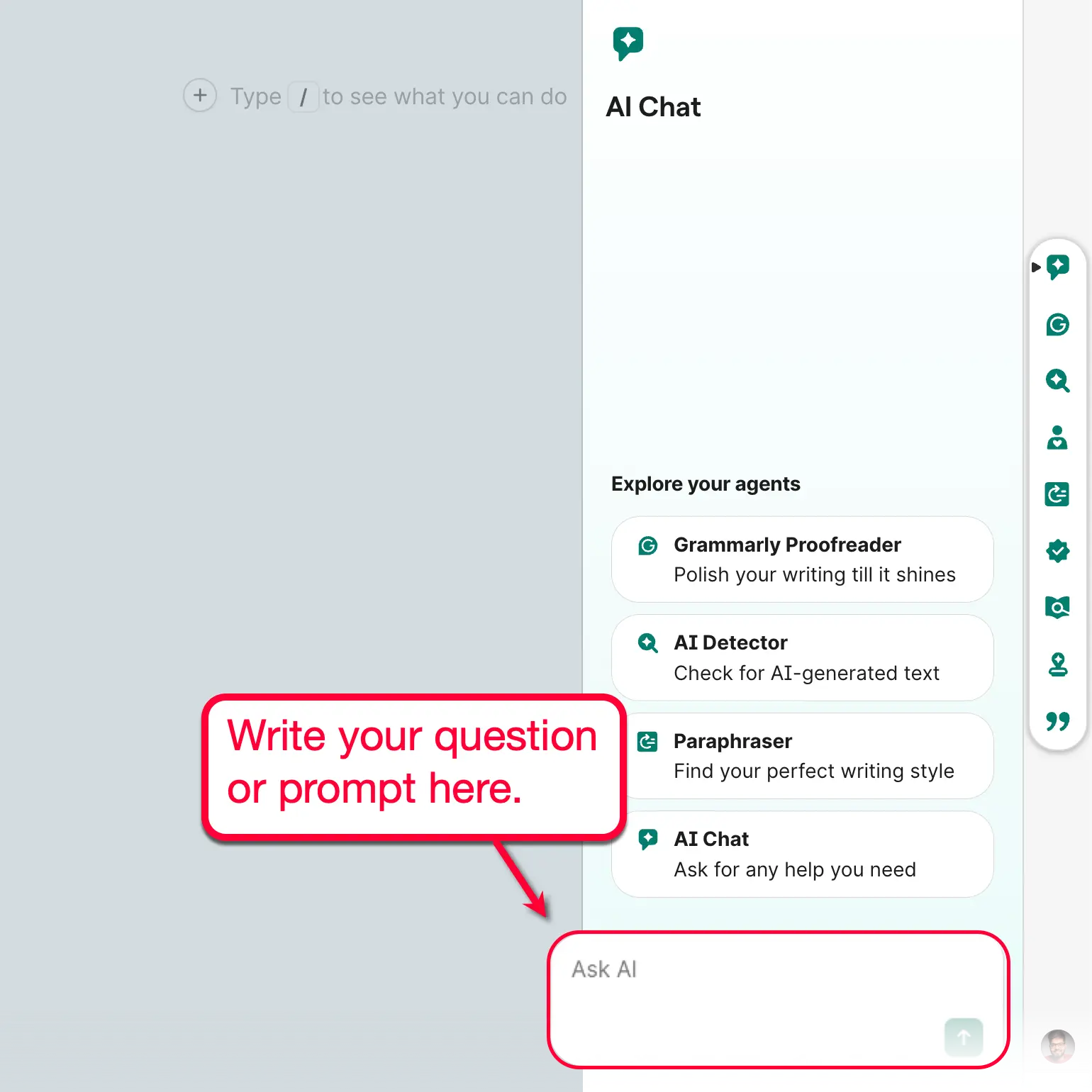 Grammarly AI Chat prompt field