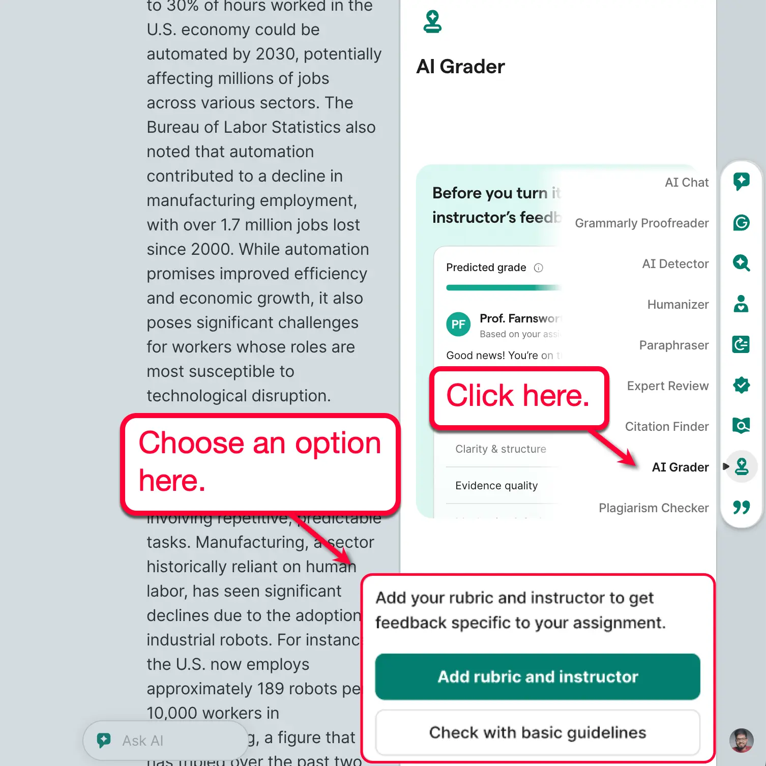 AI Grader sidebar menu