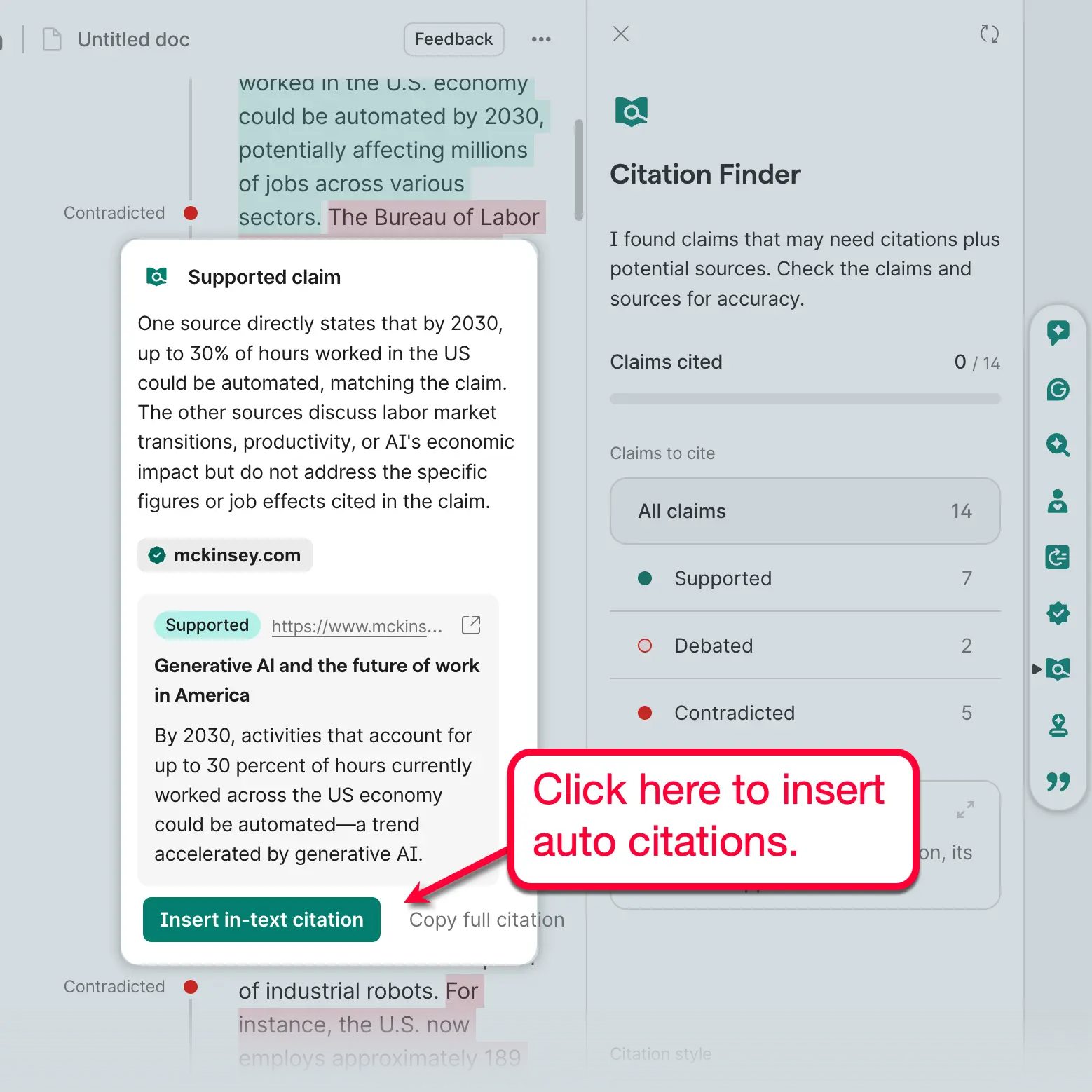 Citation Finder insert in-text citation button