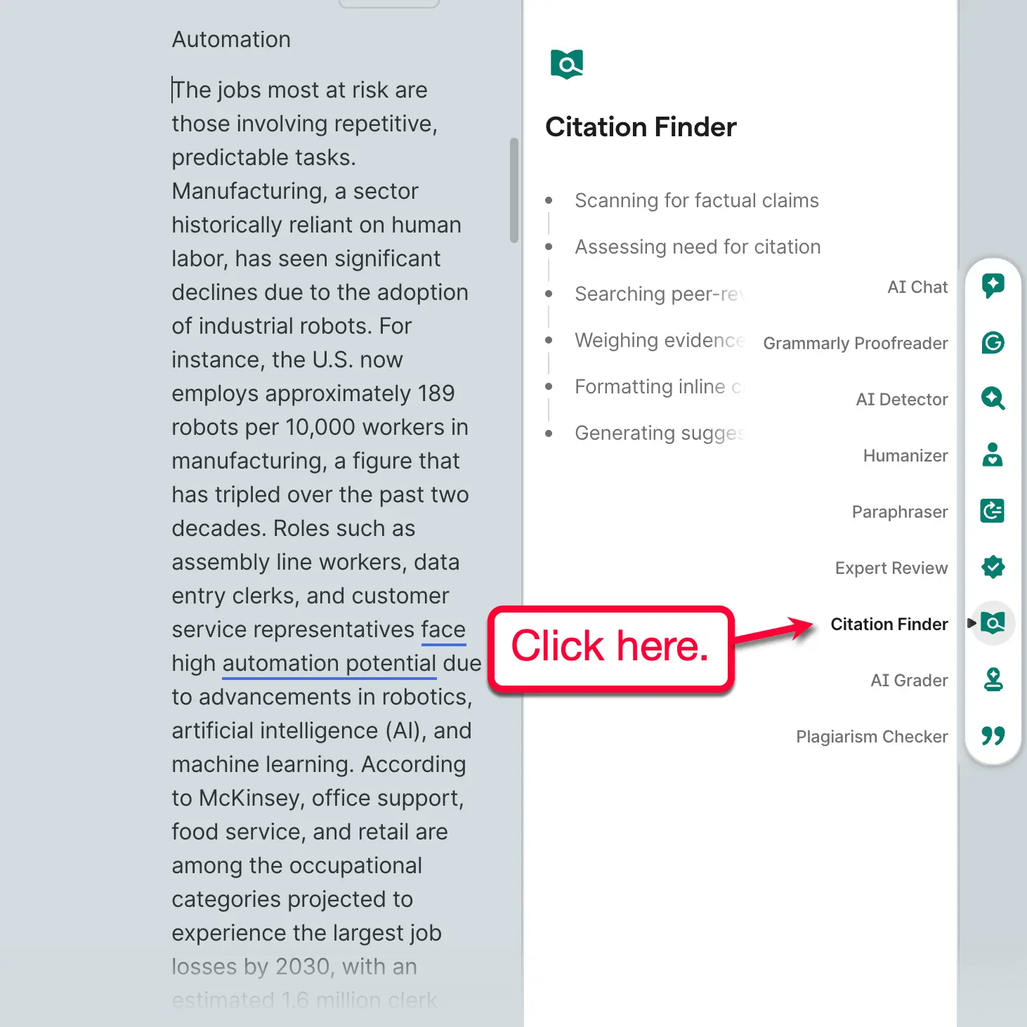 Citation Finder in sidebar menu