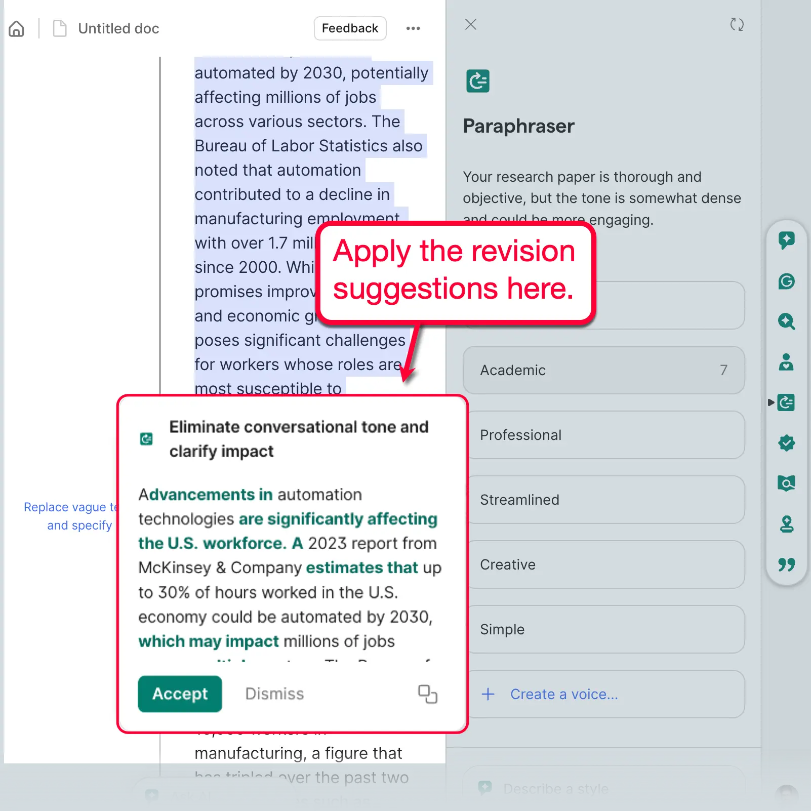 Paraphraser revision suggestion