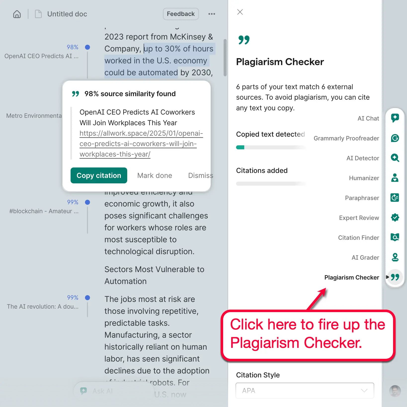 Plagiarism Checker Menu