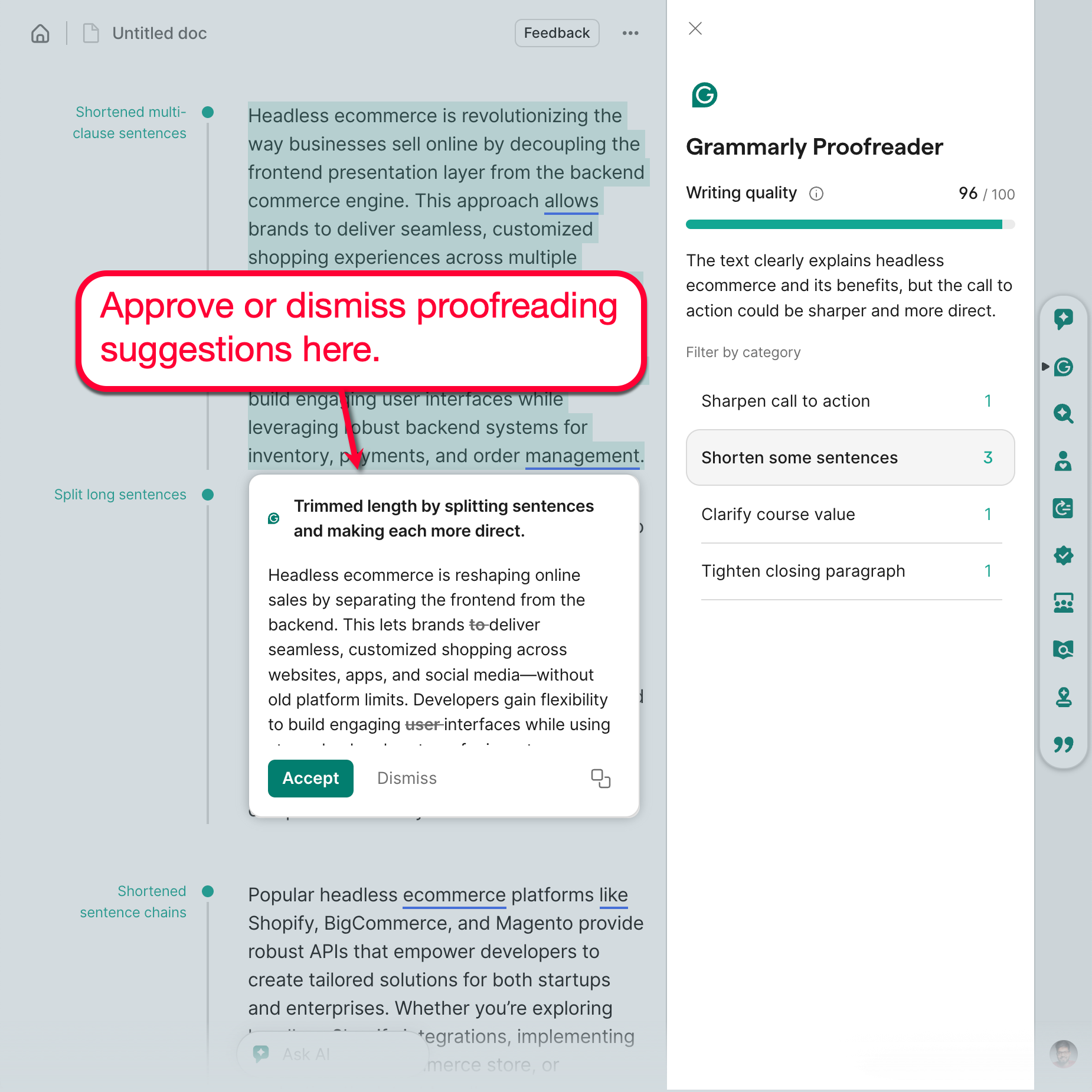 Proofreader Suggestion Approve or Dismiss